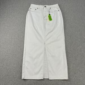 Rachel Zoe Maxi Skirt WMNS 4 White Hi-Rise Stretch Front Slit Denim Boho Jean